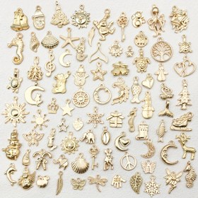 Resim 104 Adet Çinko Alaşımlı Charm Seti - Zarif Kendin Yap Takı Yapımı Pandantifleri - Hayvan, Doğa ve Çeşitli Temalar - Elektrik Gerektirmez - El Yapımı Bileklikler, Kolyeler ve Süslemeler İçin 