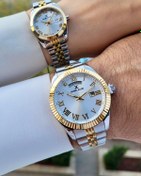 Resim Daniel Klein Altın Gri Renk Takvim ve Gün Fonksiyonlu Ayarlanabilir Kordonlu Sevgili Çift Kol Saati 