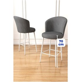 Resim Canisa Fora Serisi 2 Adet Gri Sandalye Ada Mutfak Bar Sandalyesi Beyaz Metal Ayak Babyface Kumaş Sandalye Gri Ayaklar Beyaz 