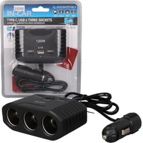 Resim Olesson 2012 12-24V Çift Type-C - Tek USB Girişli 120W 80CM Kablolu 3'lü Araç Çakmak Çoklayıcı 