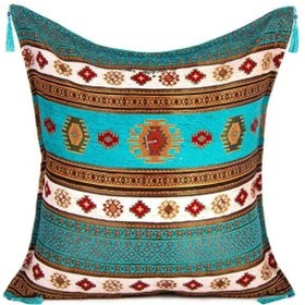 Resim Kilim Desen 70cmx70cm Şönil Püsküllü Kare Minder Kılıfı No1 