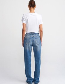 Resim Dilvin Vintage Görünümlü Wideleg Denim Pantolon Mavi 