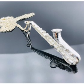 Resim BUTİK GÜMÜŞ Gümüş Büyük Saksafon, Enstrüman, Müzik, Kadın, Erkek Kolye (5CM X 2,2 CM) (BG-KLY-706) 