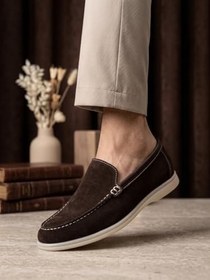 Resim BA0252%100 İçi Dışı Hakiki Deri Erkek Kahverengi Süet Casual Loafer Termo Taban Ayakkabı 