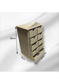 Resim Ahşap Boyanabilir 10 Çekmeceli Takı-aksesuar Organizer Kutu 