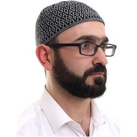 Resim Gri Orlon Kışlık Namaz Takkesi Baklava Desenli Takke 