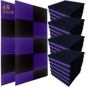 Resim 48 adet Siyah ve Mor Köpük Akustik Kama Panelleri - 30.48cm x 30.48cm x 2.54cm Stüdyo Kaydı için Ses Yalıtımlı Duvar Panelleri, Gürültü Azaltma ve Müzik Aleti İzolasyonu (24 Siyah + 24 Mor), Ses İzolasyon Kurulumu | Kama Desen Tasarımı | Dokulu Yüzey, Akustik Ses Panelleri 