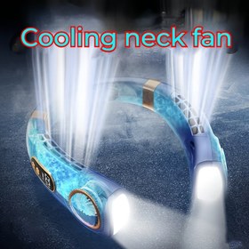 Resim Ekran Görüntülü ve 5 Hız Ayarlı Şarj Edilebilir Boyun Fanı, Renkli Işıklar, 360° Soğutma Özelliği ile İş, Seyahat, Spor, Dış Mekan için Giysiye Takılabilir Kişisel Fan 