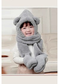 Resim Bundera Babykid Çocuk Kapüşonlu Peluş Bere Atkı Eldiven Welsoft 