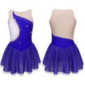 Resim Kraliyet Mavisi Bale Dans Elbise Çocuk Kız Taklidi Örgü Etekli Jimnastik Leotard Performans Şekil Buz Pateni Elbise Giyim Mavi 
