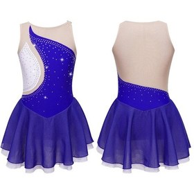 Resim Kraliyet Mavisi Bale Dans Elbise Çocuk Kız Taklidi Örgü Etekli Jimnastik Leotard Performans Şekil Buz Pateni Elbise Giyim Mavi 