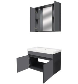 Resim Karen Banyo Arya Banyo Dolabi Seti 80 Cm, Mat Antrasit Çok Renkli 