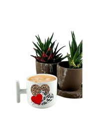 Resim Deepcraft Best Quality 'leopar Kalp' T Kulplu Kupa Yılbaşı,sevgililer Günü, Hediyelik Kupa 185ml Beyaz 