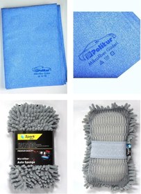Resim Polikur 3356 Mikrofiber Güderi Oto Kurulama Bezi Ve Spark 7040 Şönil Oto Yıkama Süngeri 2'li Set 