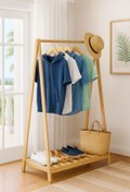 Resim pinoxi Konfeksiyon Askılık Doğal Ahşap Ayaklı Elbise Askılığı Gardırop Raf Askılık 125x66x38 Cm 