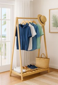 Resim pinoxi Konfeksiyon Askılık Doğal Ahşap Ayaklı Elbise Askılığı Gardırop Raf Askılık 125x66x38 Cm 