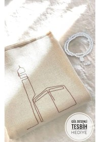 Resim Minimal Kabe Işlemeli Keten Seccade Namazlık - Çeyi 