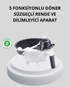 Resim Mey İthalat 5 Fonksiyonlu Döner Rende Süzgeçli Çok Amaçlı Sebze Doğrayıcı Kaymaz Tabanlı Beyaz 