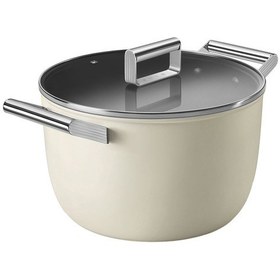 Resim Smeg Cookware 50'S Style Krem Cam Kapaklı 26 Cm Tencere 