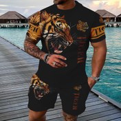 Resim Erkekler için Rahat Spor Takım Elbise Nefes Alabilir Dış Mekan Rahat T-shirt ve Beşli Pantolon Takım Yazlık 3D Baskılı Takım 