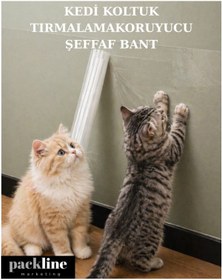 Resim Packline Marketing Packline Kedi Koltuk Tırmalama Koruyucu Şeffaf Yapışkanlı Mobilya Tırmalama Önleyici Bandı 60cm x 5m 