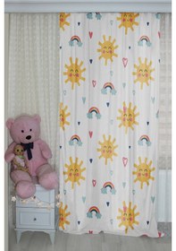 Resim Güneş Ve Kalpli Çift Kanatlı Çocuk Odası Perdesi 