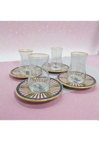 Resim Suded, Home Tavus Kuşu Altın Yaldızlı Çay Bardağı Seti 4 Kişilik Çok renkli 