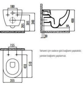 Resim Creavit Free Rim-Off Kanalsız Asma Klozet (Mat Siyah) FE322 Kapak Hariç 