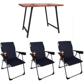 Resim Alin Metal Kamp Sandalyesi 3''lü Lüks Bardaklı Kamp Sandalyesi Ve Masa Set Tss-01 Lacivert Lacivert 