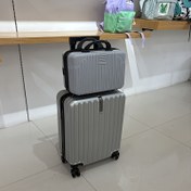 Resim 2 adet Seyahat Valiz Seti 20 inç Seyahat Çantası ve 14 inç Makyaj Çantası Seti, Gri Renkli Kombinasyon Kilidi ile Hafif Taşınabilir Çok Fonksiyonlu Trolley Valiz Seyahat ve İş Gezisi için Uygun Hafif Bagaj Seti 