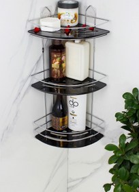 Resim HIMYHOME Kristal Raflı Ekonomik Üçlü Krom Şampuanlık Yapışkanlı Banyo Köşeliği Rafı 