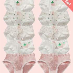 Resim 10 adet Kadınların Baskılı Kurdele Detaylı İç Çamaşırı - Yumuşak Elastik Konfor, Sevimli Zarif Tasarım, Sadece Elde Yıkama, %95 Spandeks %5 Hafif Kasa Giyim, Rahat İç Çamaşırı | Kaliteli El Sanatları 