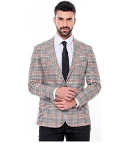 Resim Wessi Ekose Desenli Slim Fit Turuncu Siyah Erkek Ceket - Wessi Turuncu 