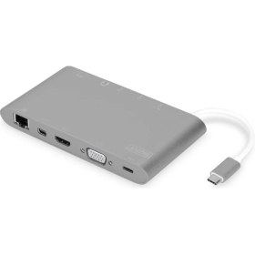 Resim Digitus DA-70875 USB Type C To HDMI VGA Mini Dısplay Port 3x USB 3.0 1x USB Type C RJ45 Docking Station 