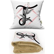 Resim F HARFİ Baskılı Kişiye Özel Opsiyonel Battaniyeli Yastık Kırlent 2 in 1 