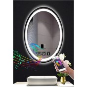 Resim Global Led Mirror 65X85 cm Bluetoothlu Dokunmatik Tuşlu Buğu Çözücü Ledli Elips Banyo Aynası 