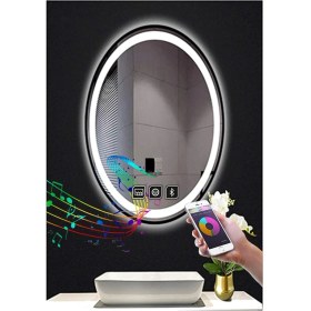 Resim Global Led Mirror 65X85 cm Bluetoothlu Dokunmatik Tuşlu Buğu Çözücü Ledli Elips Banyo Aynası 