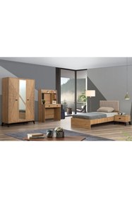 Resim Setay Noce Genç Odası, 3 Kapılı Dolap, Karyola, Komodin, Masa 