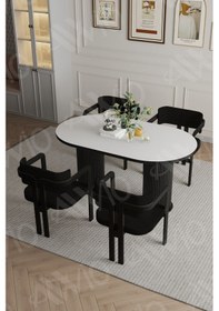 Resim Avvio Marco Ptt Lake Mdf Ayak 4'lü Tokyo Metal Demonte Sandalye 80x140 Masa Sandalye Takımı Beyaz 