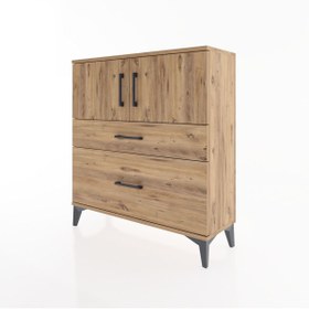 Resim Arges Şifonyer 2 Raflı 2 Çekmeceli 2 Kapaklı 88x30x96 - Çam / Çam 