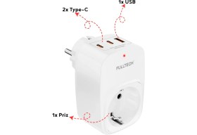 Resim Vetech Akım Korumalı Priz 1x Priz, 2x Type-C, 1x USB Port Çıkışlı Tekli Priz 