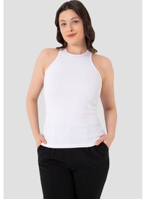 Resim Arma Yıldız Kadın Pamuklu Fitilli Görünümlü Halter Yaka Basic Beyaz Atlet beyaz 