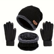 Resim 1 Set Kış Sıcaklığı Aksesuarları - Casual Stil Polyester Örgü Beanie ve Şal Seti, Rahat Fleece Astar, Cinsiyet Ayrımı Yapmayan Outdoor Boyun Isıtıcı, İçinde Bir Çift Sıcak Eldiven - %100 Polyester Örgü Kumaş 
