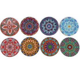 Resim Hombey 8'li Tahta & Reçine El Yapımı Pırlanta Resim Bardak Altlığı, Noel Dekorasyonu Hediyesi, 10x10cm Aa1058 