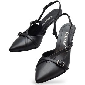 Resim 1098 Arkası Açık Kadın Topuklu Ayakkabı 7 Cm Abiye Düğün Nişan Kına Gecesi Kdnca Siyah 