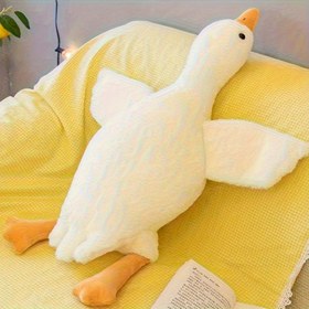 Resim 50cm/19.68" Süper Sevimli Beyaz Kaz Peluş Oyuncak - Yumuşak Kabarık Atma Yastığı & Sıcak Arkadaş Bebek, Makinede Yıkanabilir Modern Hayvan Dekoru Halloween için, Ev Dekorasyonu, Yatak Aksesuarları, Rahat Yatak Örtüsü Aksesuarı, Sevimli Hayvan Tasarımı 