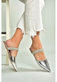 Resim Fox Shoes U590491809 Gümüş Sivri Burunlu Kadın Terlik Gümüş-suni Deri 