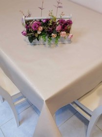 Resim Elyaflı Pvc Muşamba - Desenli Silinebilir Masa Örtüsü 140x160cm Krem 