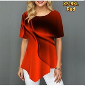 Resim Kırmızı Kadın Büyük Beden Tişörtlerin Renkli Ipek Baskı Gevşek Rahat Üstleri Kadın Düzensiz Yaz Giysileri Kırmızı 