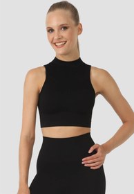 Resim Superstacy Boğazlı Dikişsiz Siyah Spor Büstiyer 